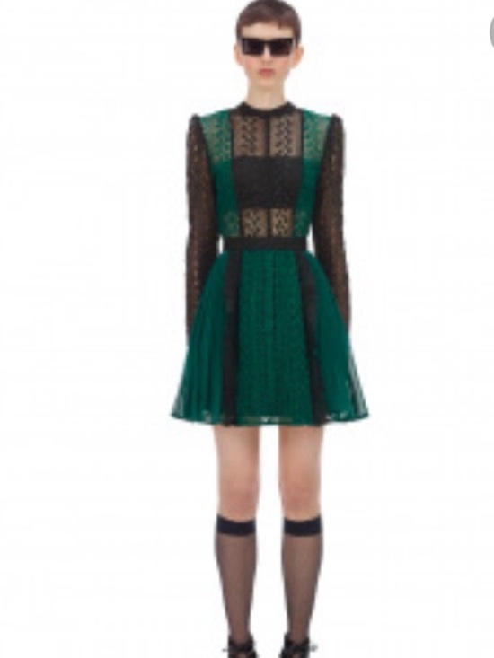 Self-Portrait Dresses & Skirts - Self-Portrait Black and Green Lace Panel Mini Dress